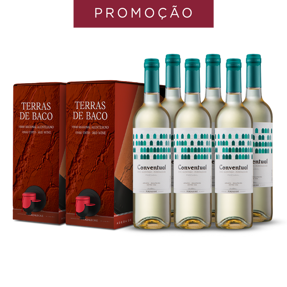 Pack: 2 BIB Terras de Baco Tinto 2021 + 6 Conventual Branco 75cl 2020