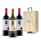 2 Portalegre tinto + 1 Portalegre Branco em cx de madeira e saca-rolhas