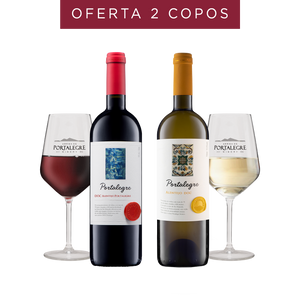 Pack: Portalegre Tinto 2019 + Portalegre Branco 2018 + Oferta de 2 Copos de Vinho Personalizados